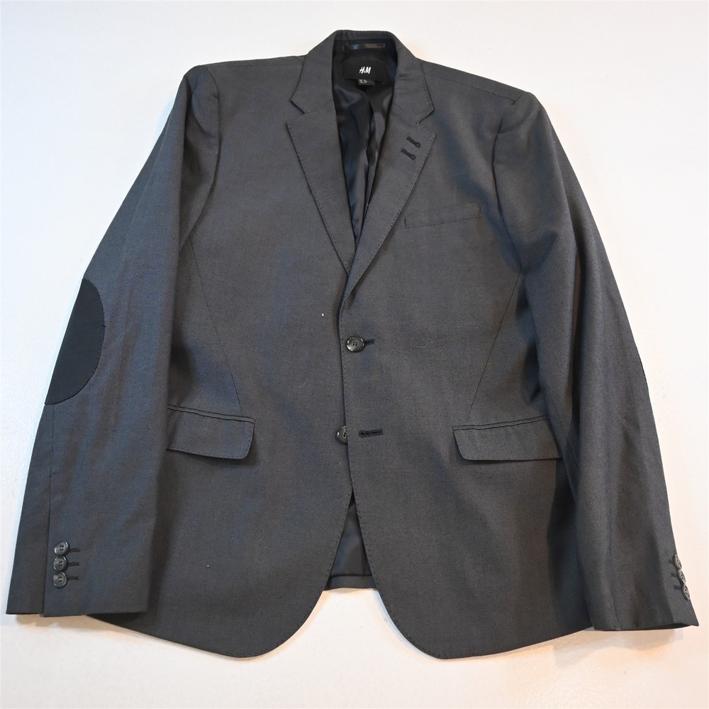 H&M 42R Gray Elbow‎ Patch Mens Blazer Suit Jacket Sport Coat